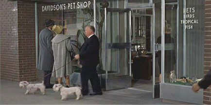 Alfred Hitchcocks trademark blink-and-miss-it cameo, this one from his film: The Birds